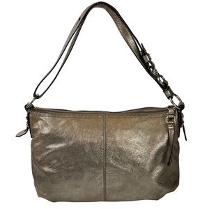Coach 15737 Genuine Leather Shoulder Bag Handbag Purse Metallic Bronze Pewter